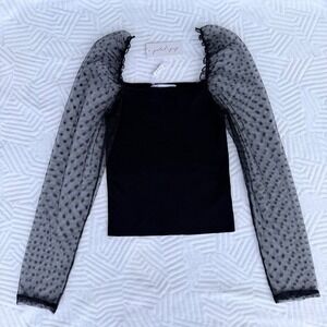 Petal & Pup Rigala Top NWT Black Square Neck Mesh Swiss Dot Sleeves Size S